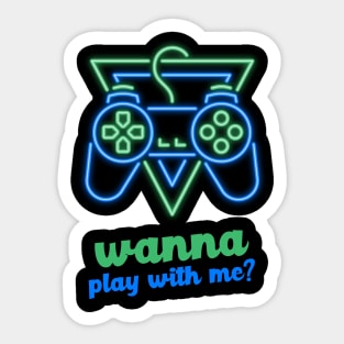 wanna play with me? - green blue Sticker